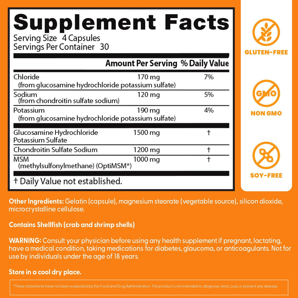 Doctor's BEST Glucosamine Chondroitin MSM - Joint Health Support Supplement for Women & Men, Nutritional Support for Joint Strength, Hair, Skin, & Nails, Gluten Free, Non GMO - 240 Capsules