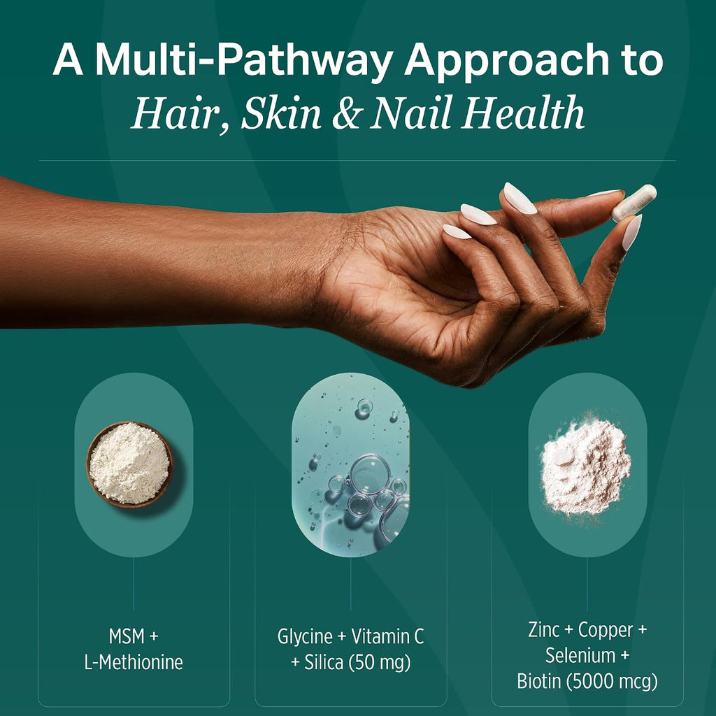 Hair, Skin & Nails Advanced Formula with Keratin Peptides | Capsule | 60ct | Hair Skin and Nails Vitamins with 5000mcg Biotin, Cynatine HNS Solubilized Keratin, Amino Acids, Vitamin C & E, Made in USA