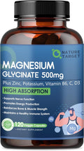 NATURE TARGET Magnesium Glycinate 500 mg with Zinc, 120 Vegan Capsules | Chelated, Non-Buffered Magnesium With Vitamin D3 & B6 For Muscle, Nerve, Bone, Heart And Immune Support, Non-Gmo, Gluten-Free