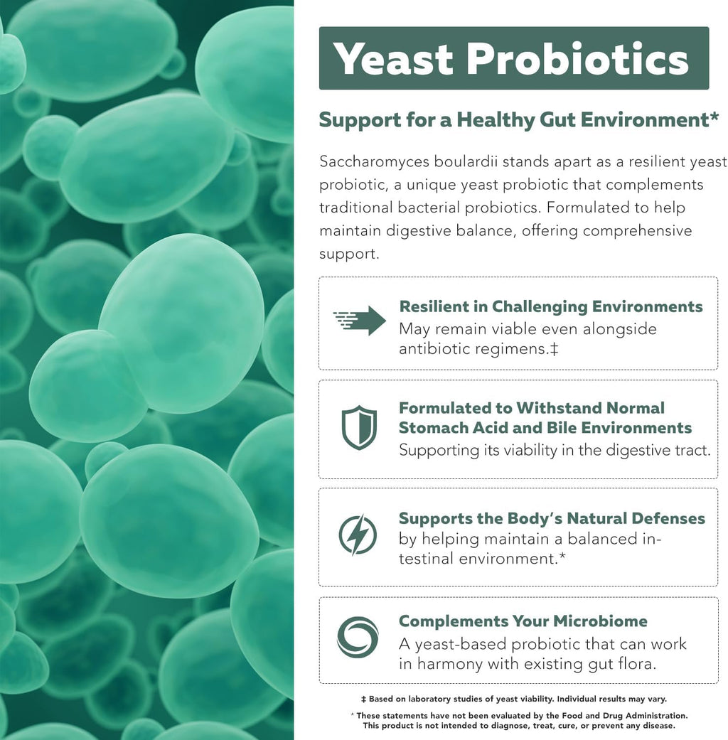 Organic Saccharomyces Boulardii - 10 Billion CFU - Clinically Validated CNCM I-1079 Probiotic Strain - Gut, Digestion & Healthy Bowel Support - First Organic Form of S. Boulardii Probiotic - 60 Count