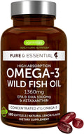 Igennus Ultra Pure Omega 3 Triglyceride rTG Wild Fish Oil 1360mg, IFOS Certified, EPA DHA 1000mg Plus Astaxanthin, Non-GMO, for Men & Women, 180 Softgels
