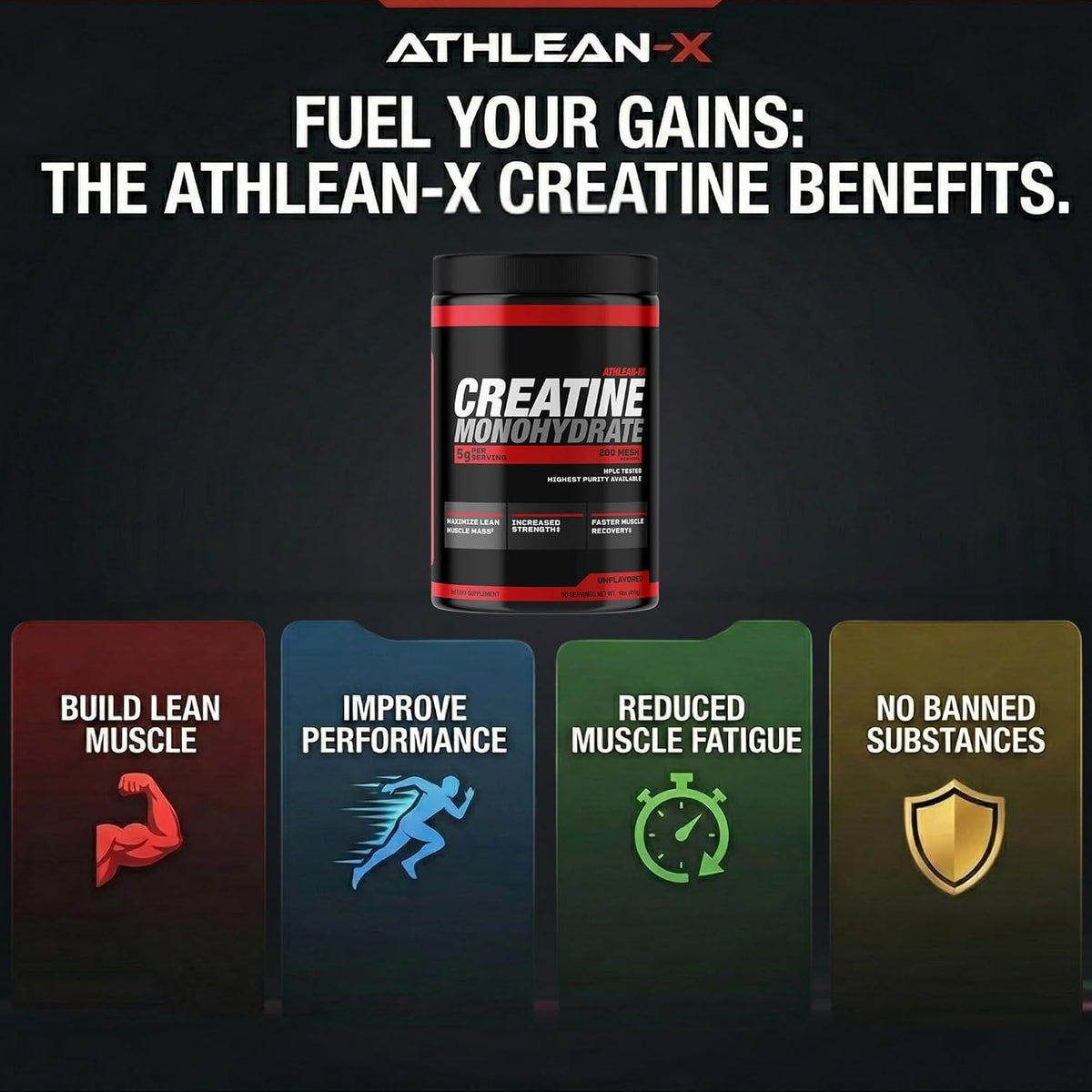 ATHLEAN-X X-CREATINE Pure Micronized Creatine Monohydrate Powder - Supports Muscle Strength, Power, and Recovery - Gluten-Free, Non-GMO, Performance Enhancing Supplement (90 Servings)