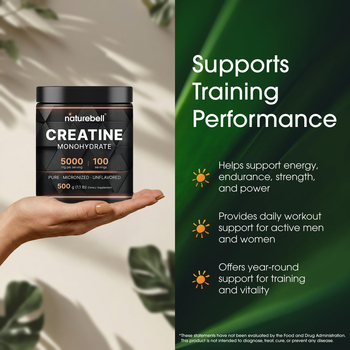 NatureBell Micronized Creatine Monohydrate Powder, 200 Servings | 5g Per Serving. Creatine Bulk Supply (1 kg / 2.2 lb). Unflavored & Easy-to-Mix. Keto, Vegan, Filler Free.