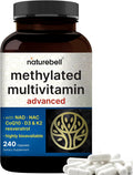 Methylated Multivitamin for Men and Women, 240 Capsules | 27-in-1 Formula with Vitamins B Complex, C, D3, K2, NAD, NAC, CoQ10, Resveratrol, Magnesium, Zinc & More | Daily Essential Vitamins