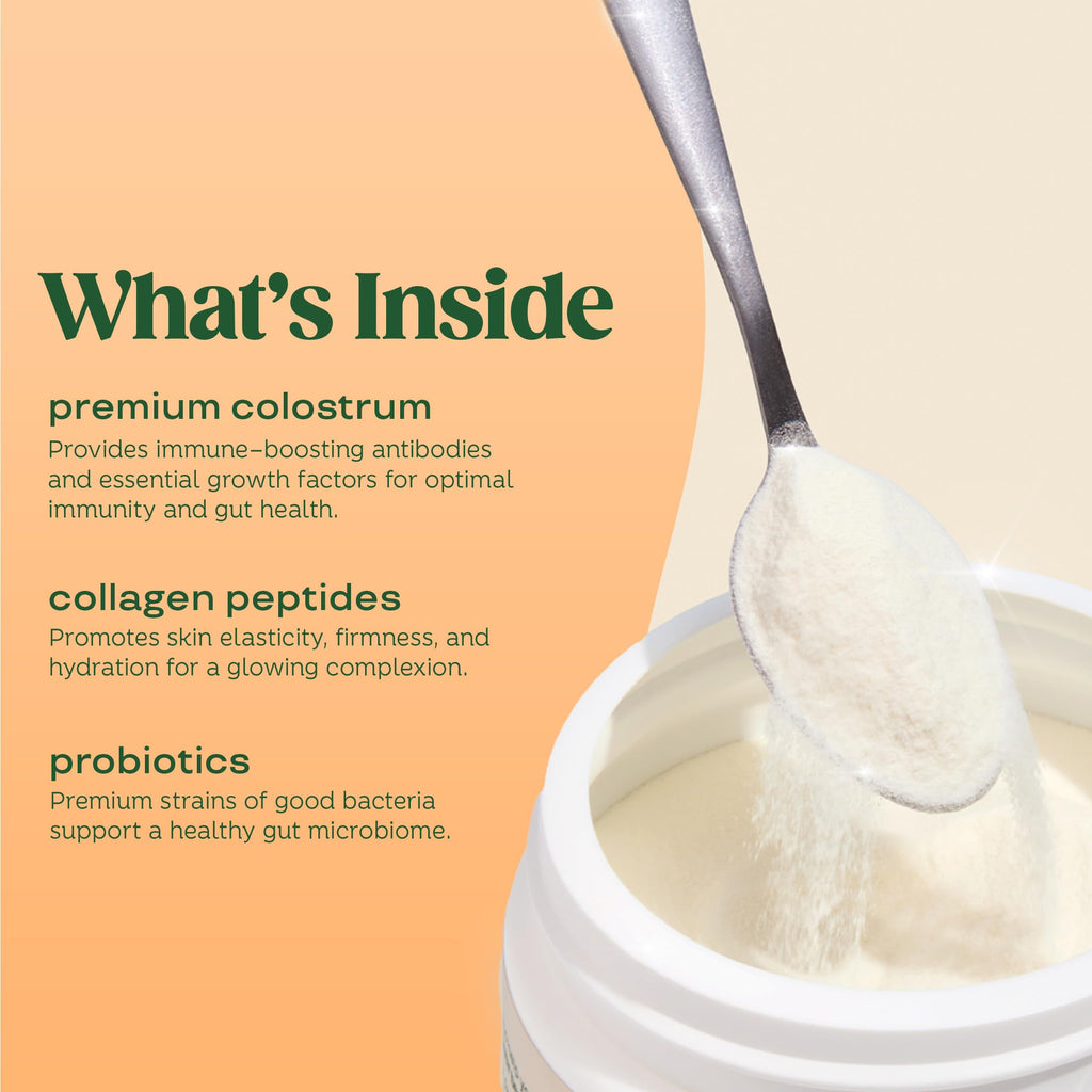 Bloom Nutrition Bovine Colostrum Powder, Strawberries & Cream, 25 Servings | Gut Health, Immune Support, Hair Growth & Beauty Supplement, Gluten Free, Sugar Free