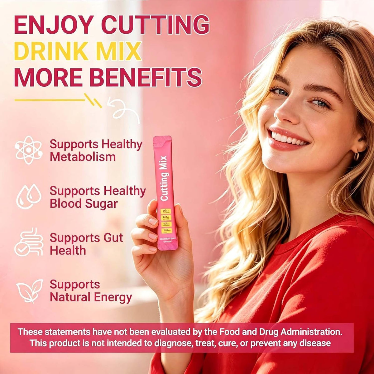 Cutting Mix, Cutting Drink Mix, Berberine, Chromium, FOS, Yerba Mate | & 5-HTP, Energy & Gut Health, Metabolic Support, Vegan, Sugar-Free, Non-GMO, 30 Stick Packs
