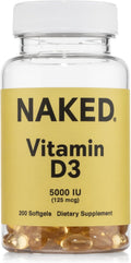 NAKED Vitamin D3 5000 IU – High Potency Vitamin D Supplement for Immune Support, Bone Strength, Muscle Function – 200 Vitamin D Softgels