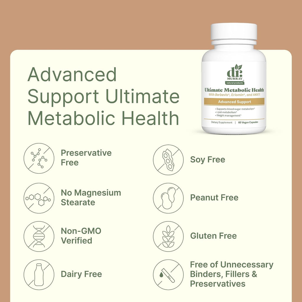Dr. Murray's Ultimate Metabolic Health - Berbevis® Berberine Phytosome + Eriomin® Citrus Flavonoids + Ceylon Cinnamon + Akkermansia AKK11® Probiotic | Vegan | GMP Certified | 60 Capsules