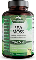 Sea Moss, Black Seed Oil, Bladderwrack, Turmeric, Ashwagandha, Burdock, Vitamin C, D3, Yellow Dock Root, Manuka, Dandelion - 90 Veggie caps
