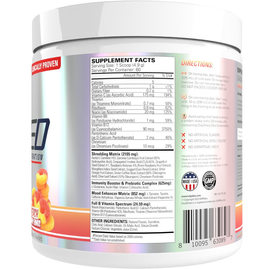 EHP Labs OxyShred Pre Workout Powder - Preworkout Powder with L Glutamine & Acetyl L Carnitine, Energy Boost Drink - Cosmic Blast, 60 Servings