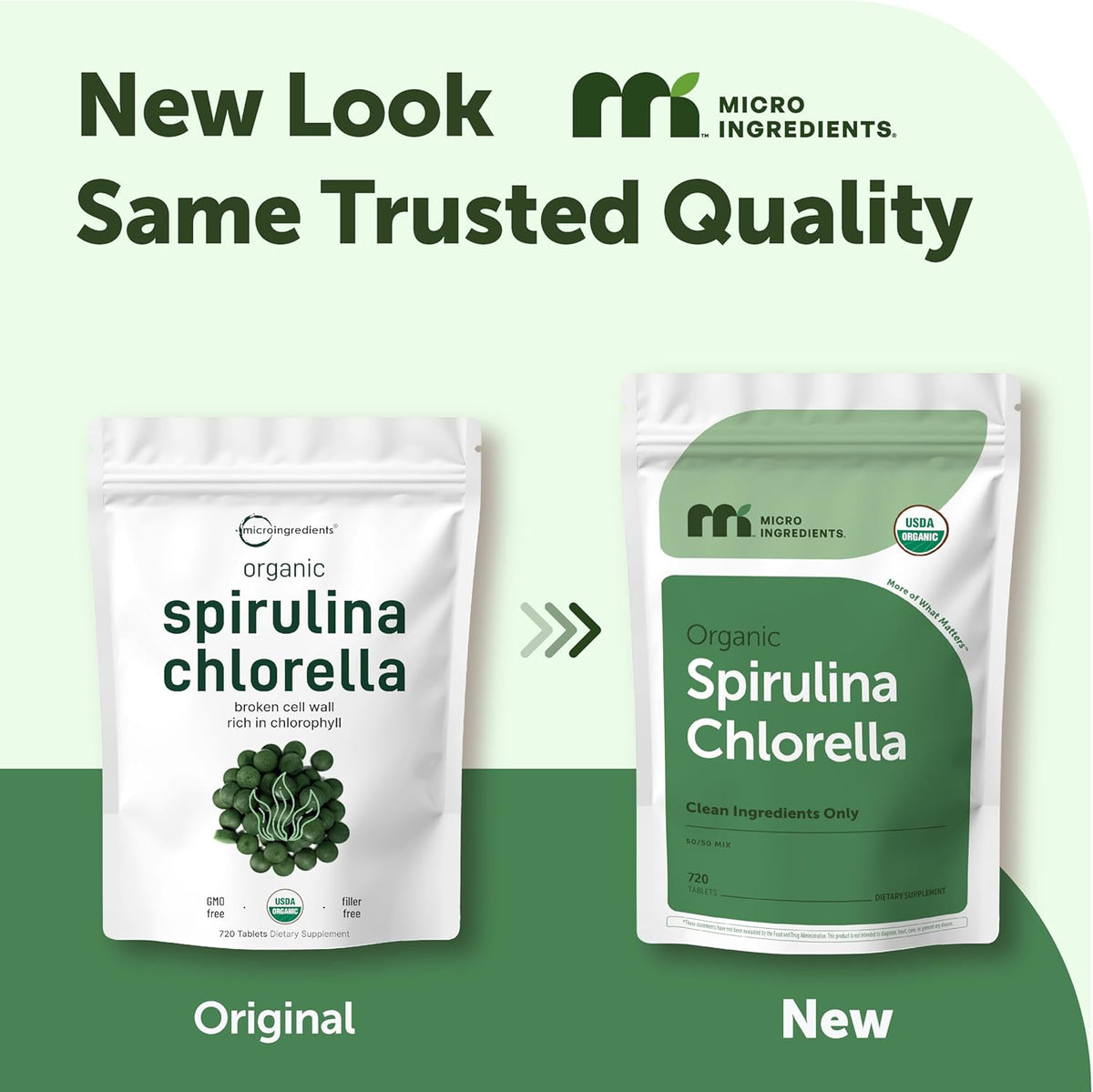 Micro Ingredients Organic Spirulina Chlorella Tablets, 720 Count | 4 Month Supply. 50/50 Algae Blend, Broken Cell Wall, Sunlight Grown. Contains Vegan Protein & Naturally Occurring Chlorophyll
