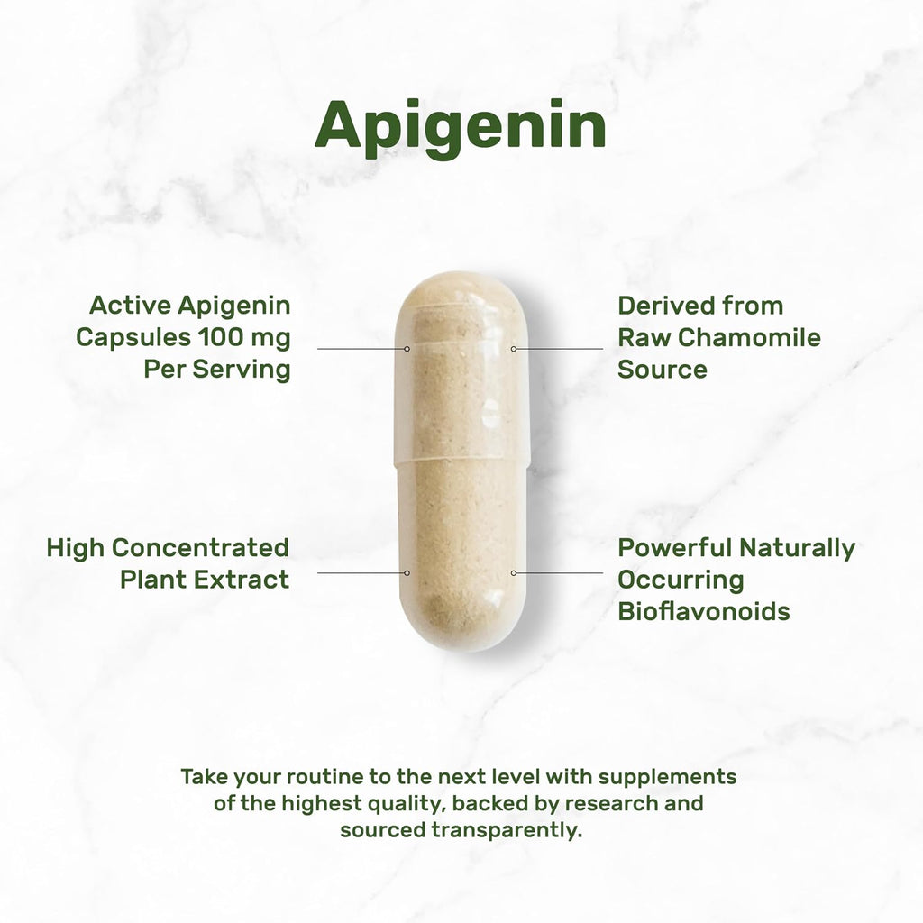 Apigenin, 100mg Per Serving, 240 Capsules – Raw Plant Extract from Chamomile Flower – Active Bioflavonoids & Antioxidants – Sleep & Relaxation Supplement – Non-GMO