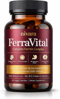 NIVARA FerraVital Ferritin Support for Women - Iron Supplement with Ferrous Glycinate, Vitamin C, B12, B6, Folate & Zinc, Supports Healthy Iron Levels & Daily Energy - 60 Capsules (1)