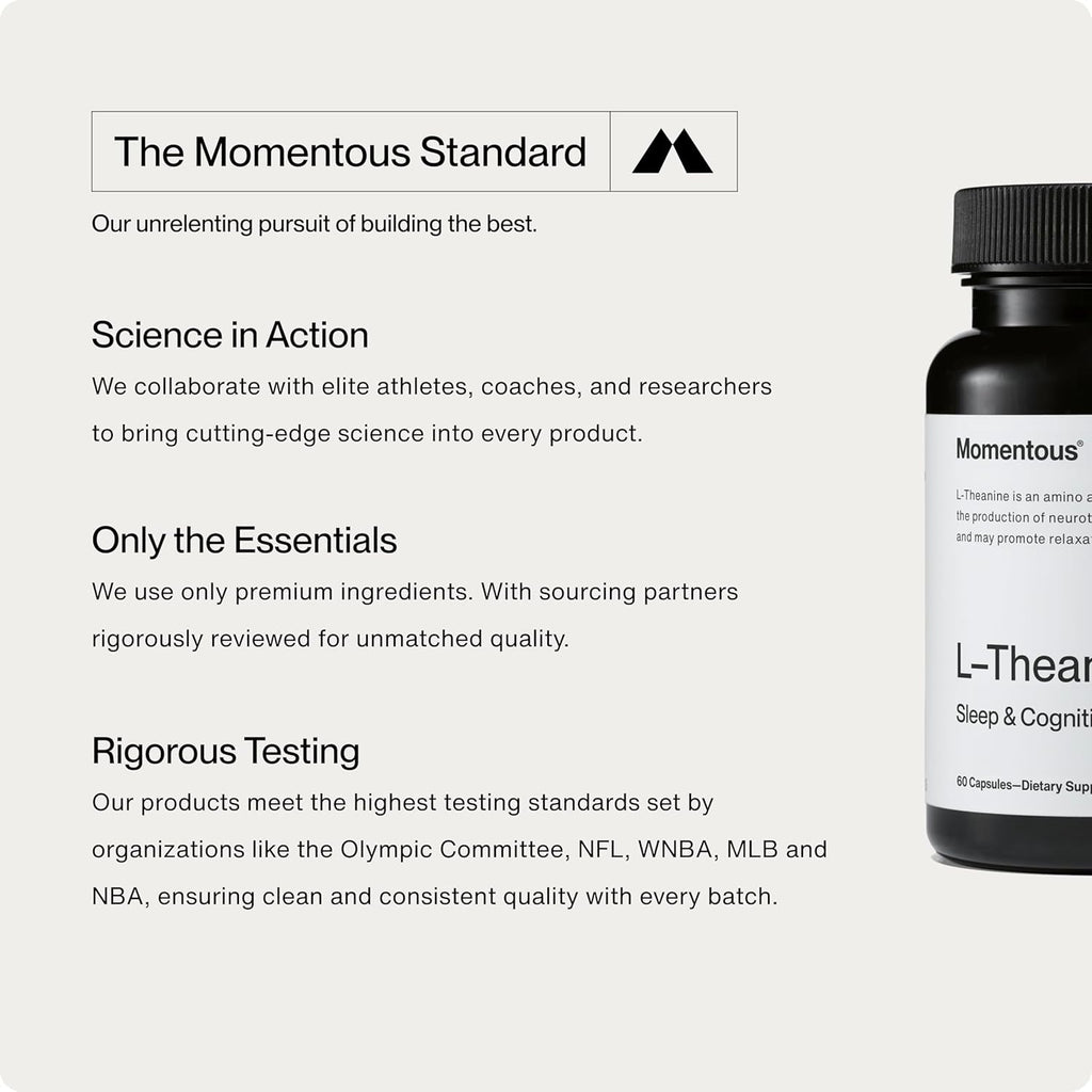 Momentous L-Theanine Supplement - 200 mg Capsules to Promote Relaxation & Focus - NSF Certified for Sport - GMO- & Gluten-Free - 60 Servings