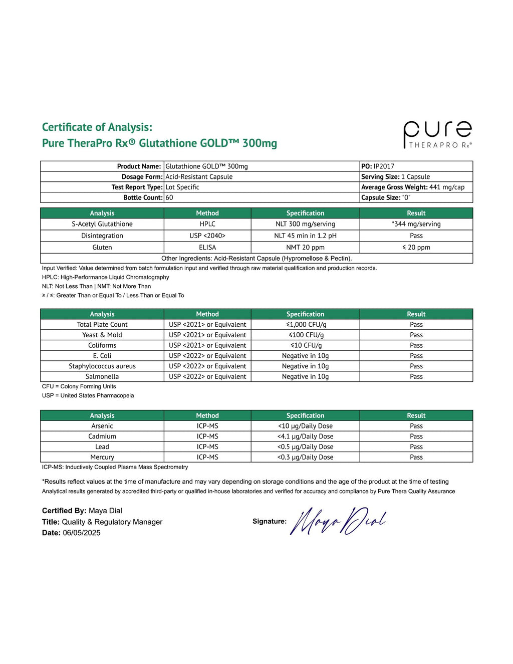 Pure Therapro Rx S-Acetyl Glutathione Gold, Extra-Strength | Patented Acetylated Form of Glutathione (EMOTHION) from Italy | Pharmaceutical Grade | Zero Fillers (60 Capsules (300mg))