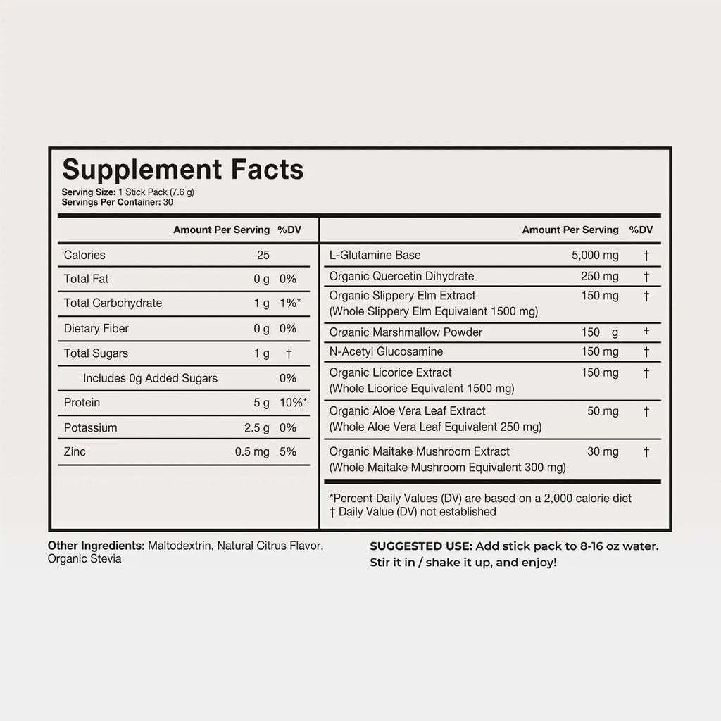 Terra Health Essentials Solusticks Gut - Leaky Gut Supplement - Complete Stomach Lining Repair, Digestive Support & Muscle Recovery - Slippery Elm, Licorice, L Glutamine Powder - Orange, 30 Sticks