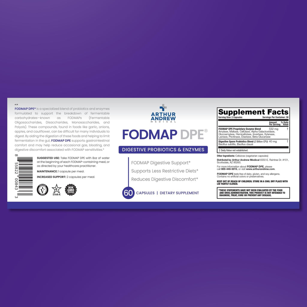 Arthur Andrew Medical, FODMAP DPE, Digestive Enzymes, 60 Capsules | Digestive Enzymes, & Probiotics For FODMAP Intolerance & The Digestion Of Fermentable Foods. Vegan, Non-GMO