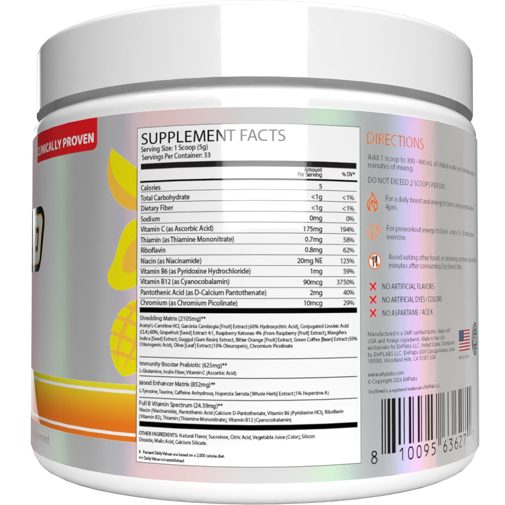 EHP Labs OxyShred Pre Workout Powder - Preworkout Powder with L Glutamine & Acetyl L Carnitine, Energy Boost Drink - Cosmic Blast, 60 Servings