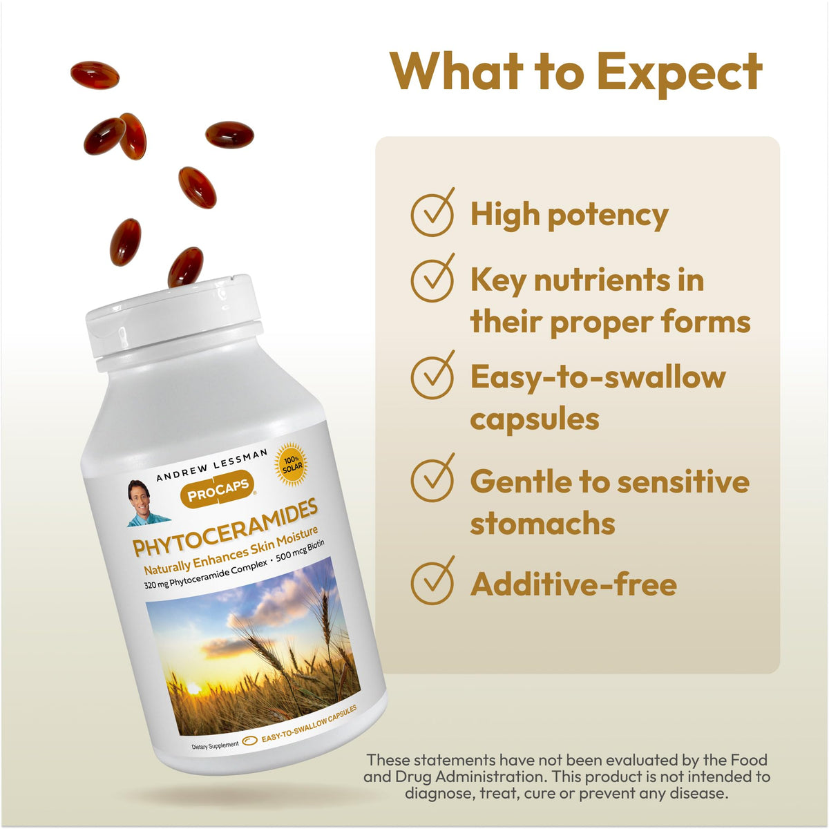 ANDREW LESSMAN Phytoceramides Skin Supplement, 60 Capsules | Plant-derived phytoceramides help support skin hydration, elasticity and a healthy-looking complexion from within.