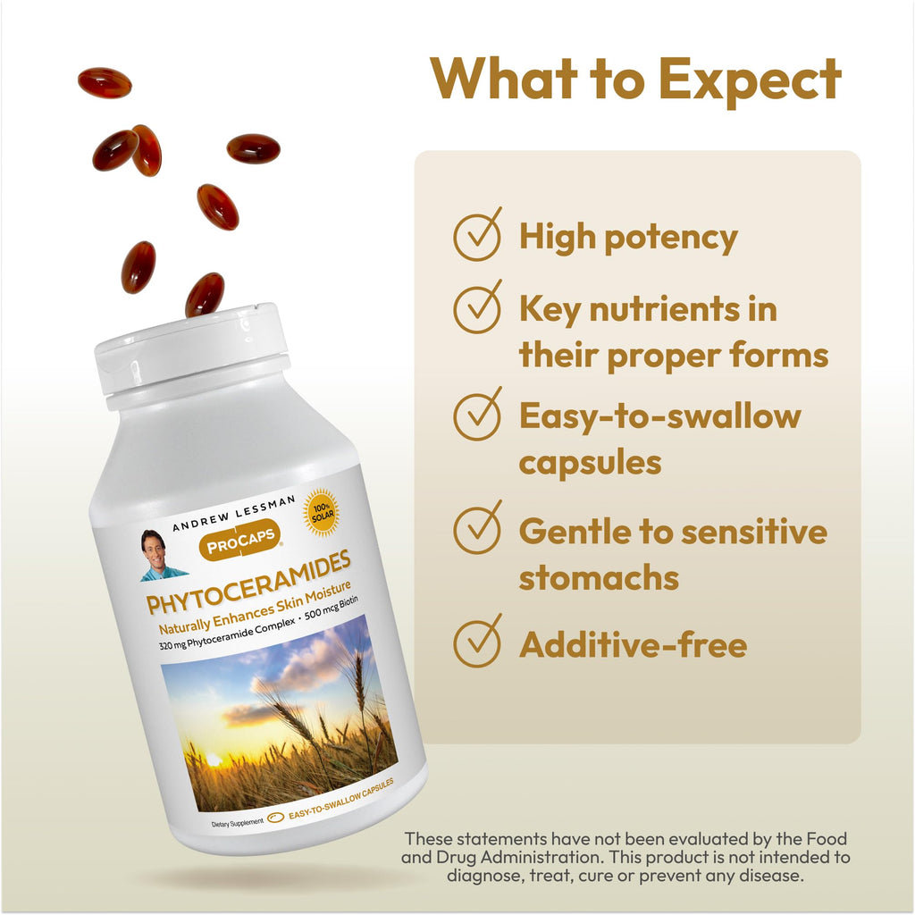 ANDREW LESSMAN Phytoceramides Skin Supplement, 60 Capsules | Plant-derived phytoceramides help support skin hydration, elasticity and a healthy-looking complexion from within.