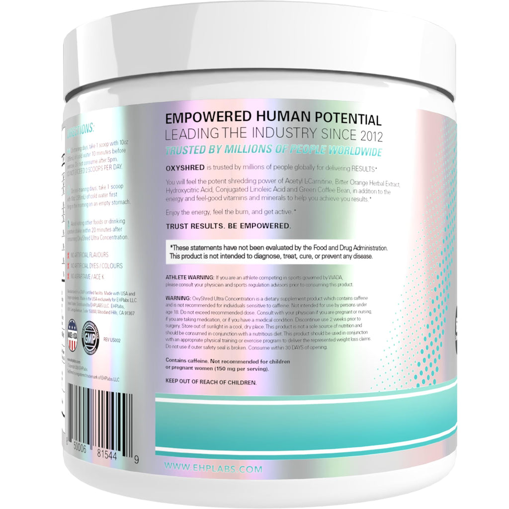 EHP Labs OxyShred Pre Workout Powder - Preworkout Powder with L Glutamine & Acetyl L Carnitine, Energy Boost Drink - Cosmic Blast, 60 Servings