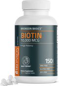 Bronson Biotin 10,000mcg Hair Skin and Nails Vitamins, 150 Tablets | Vegetarian Beauty Support, Non-GMO, Gluten-Free, Soy-Free, Supports Healthy Hair, Skin and Nails