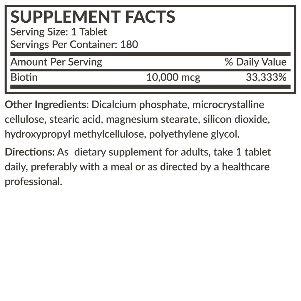 Futurebiotics Biotin 10,000 MCG High Potency Tablets Supports Healthy Hair, Skin & Nails & Energy Production, Non-GMO, 180 Vegetarian Tablets