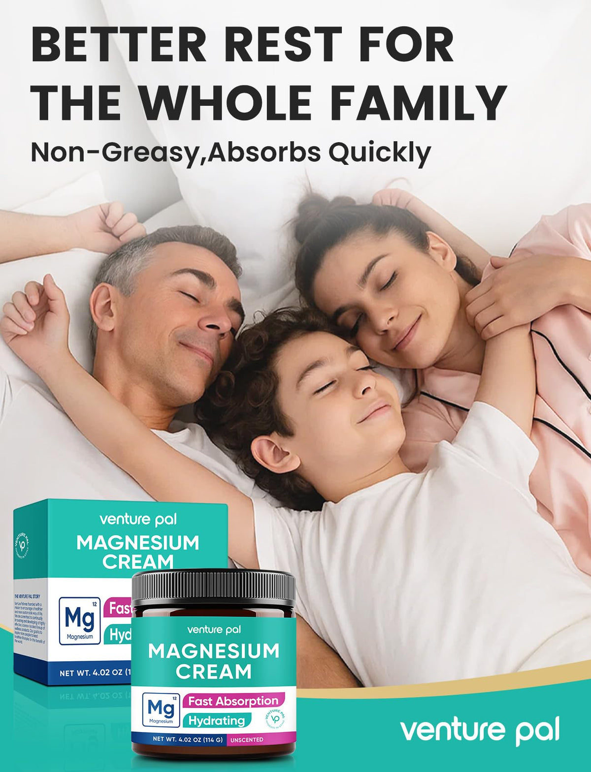 Venture Pal Topical Magnesium Cream, Highly Concentrated Magnesium Lotion | Fast-Absorbing Magnesium Moisturizing Cream with Coconut Oil, Shea Butter & Hyaluronic Acid; Suitable for Kids