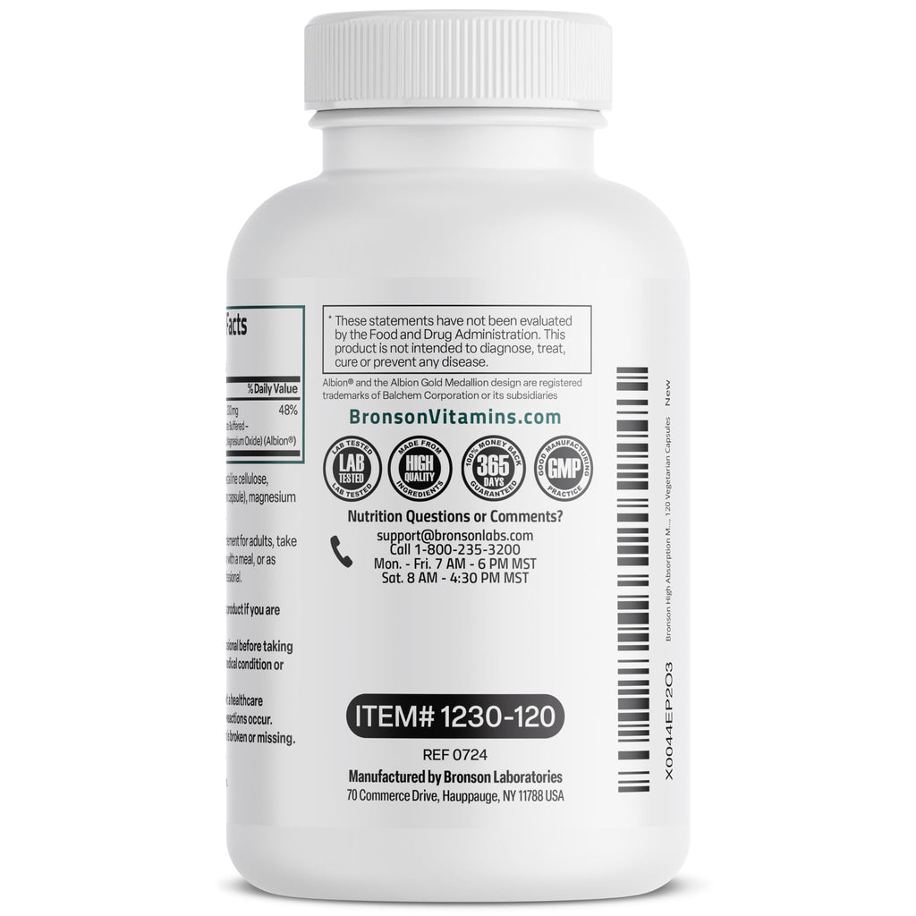 Bronson Magnesium Glycinate 200 MG Chelated High Absorption, 60 Capsules | Stress Relief, Sleep, Heart Health, Nerves, Muscles, and Metabolism Support, Vegetarian, Non-GMO, Gluten Free, Soy Free