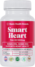 Basic Brands Smart Heart Omega-3 Fish Oil 1000 mg | Heart, Brain & Joint Health, Healthy Triglycerides, Purified Fish Oil, Non-GMO, Gluten-Free, 50 Softgels