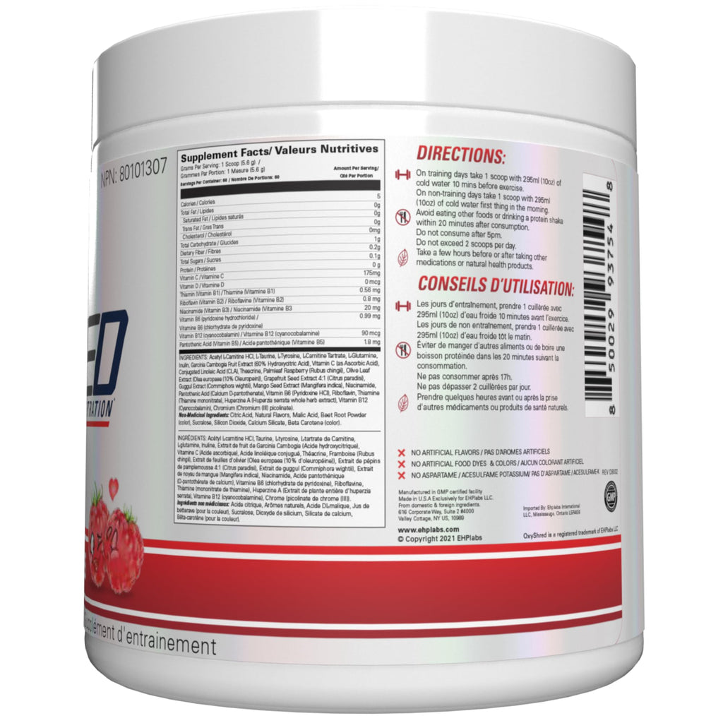 EHP Labs OxyShred Non Stimulant Pre Workout Powder - Stim Free Pre Workout, Caffeine Free Preworkout for Men & Women with L Glutamine & Acetyl L Carnitine - Peach, 60 Servings