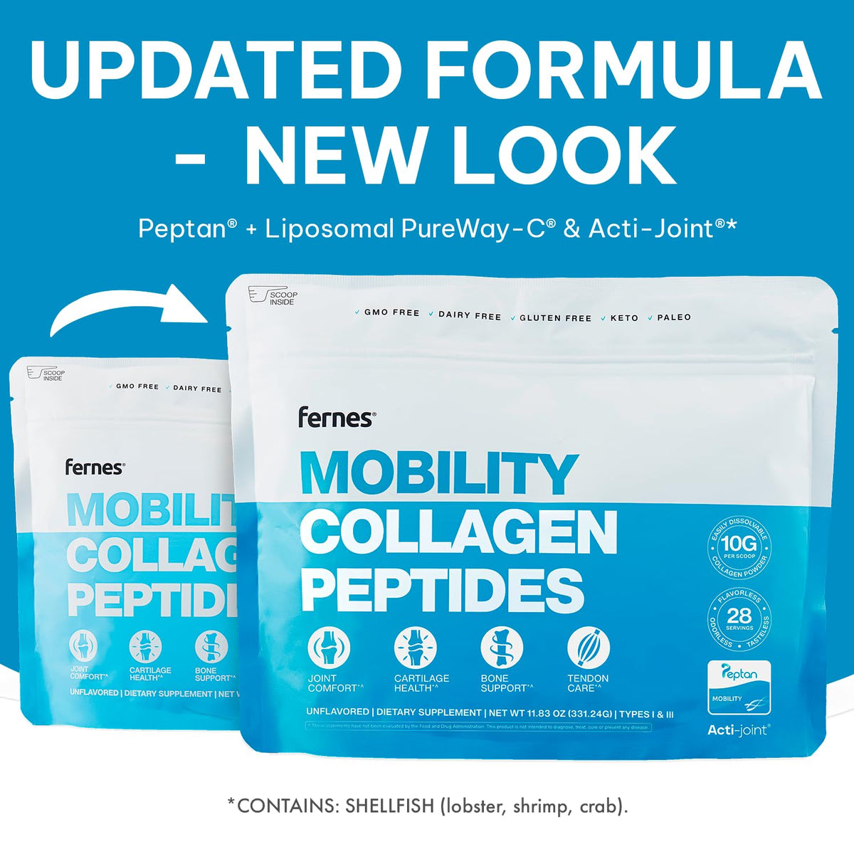 Mobility Collagen Peptides Powder - Glucosamine, Chondroitin, Hyaluronic Acid & Liposomal Vitamin C Joint Bone & Cartilage Support Grass-Fed Type I & III Keto & Paleo 28 Servings, 11.83 oz