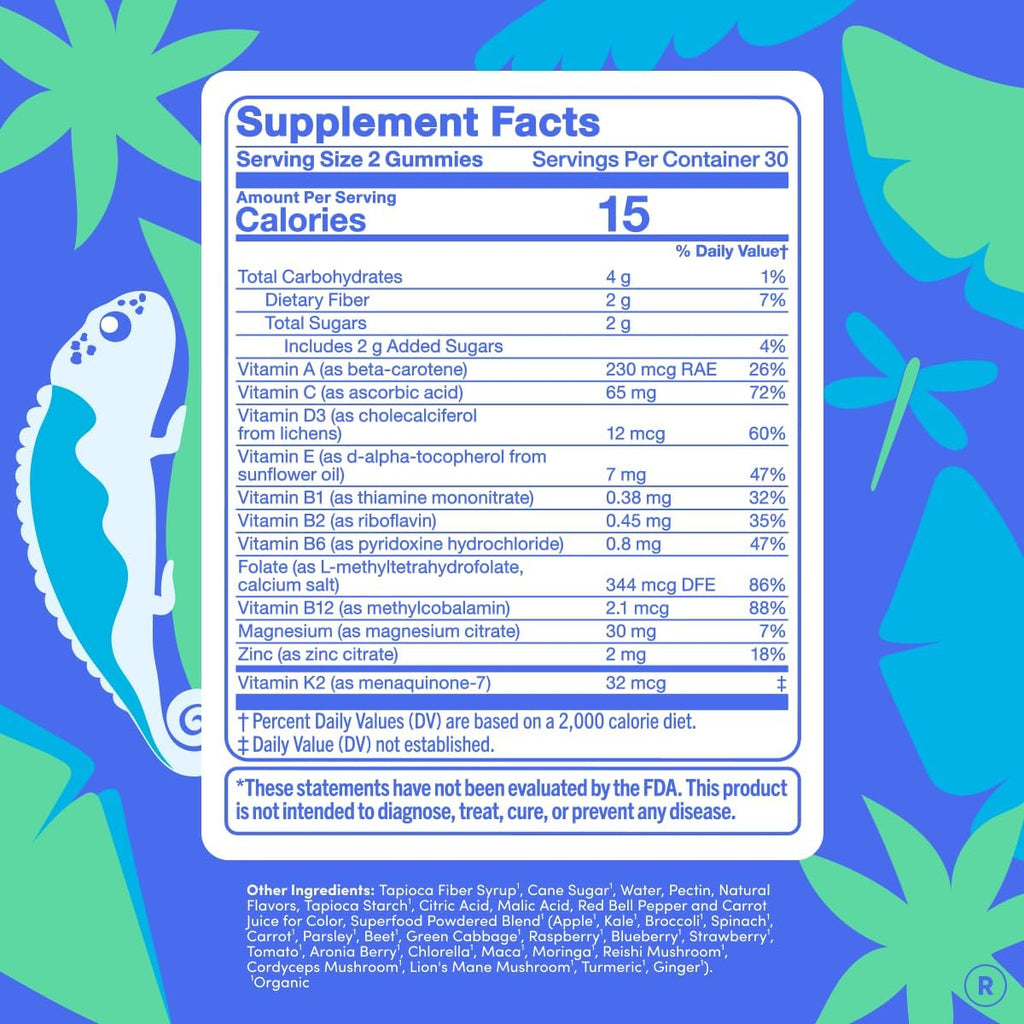 FIRST DAY Teen Multivitamin Gummy with Organic Fruit & Veggie Blend, 60 ct. | Vegan teen vitamins for ages 13-18 with 12 key nutrients, methylfolate, magnesium and zinc; 2 daily, 30-day supply.