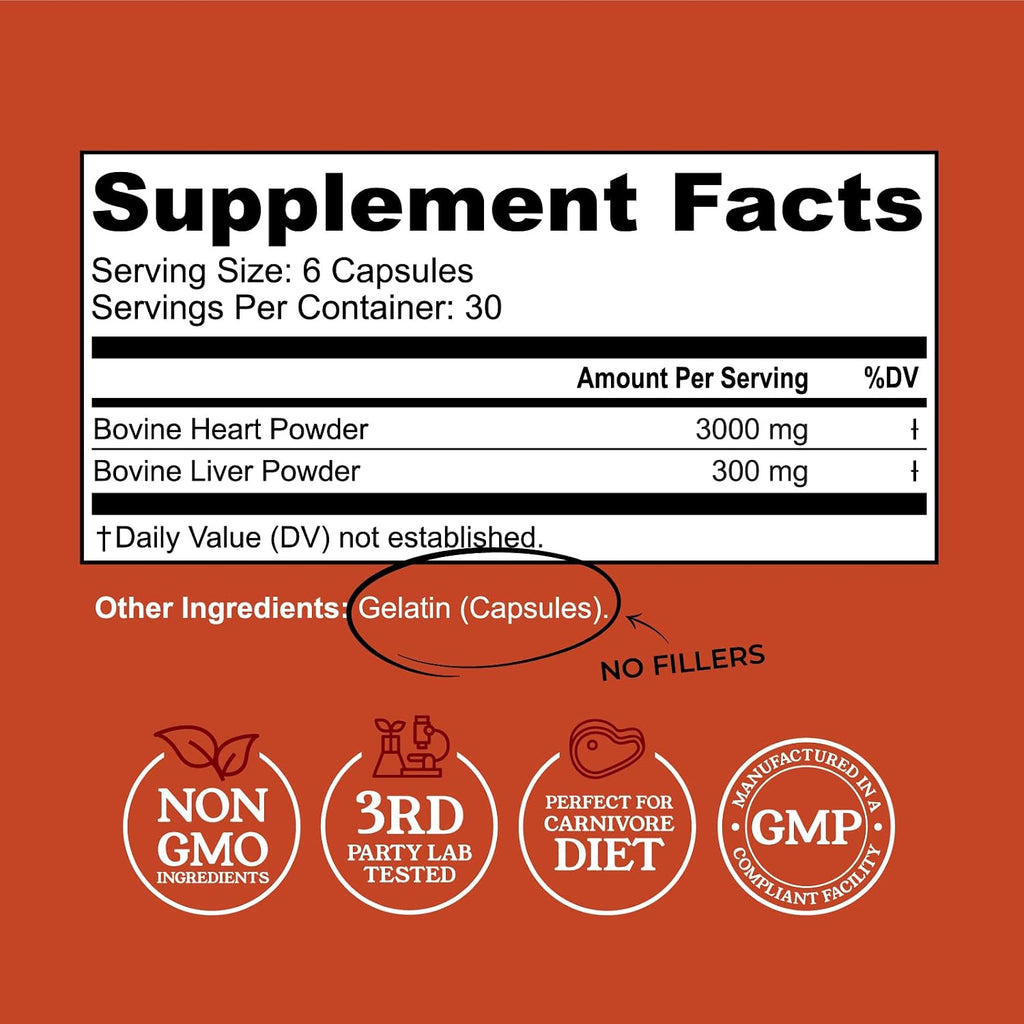 Beef Organ Supplement for Women + Organic Beef Liver Capsules + Grass Fed Bovine Heart & Liver Supplement - Pasture Raised Bovine - No Fillers, Flow Agents, or GMOs - Nutrient Dense Superfood