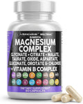 Clean Nutraceuticals Magnesium Complex with Magnesium Glycinate Citrate Malate Oxide Taurate Aspartate Orotate & Mag Chloride, Zinc Copper Manganese & Vitamin C B1 B2 B6 B12 Complex - 1Pack
