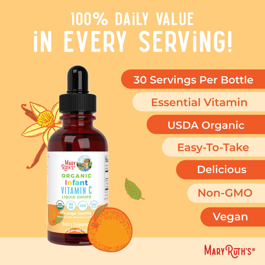 MARYRUTH'S Organic Toddler Vitamin C Drops for Immunity | Ages 1-3 Years | 15 mg Per Serving | Vitamin C for Immune Support & Overall Health | Vegan | Sugar Free | Gluten Free | Non-GMO | 30 Servings