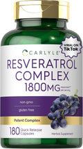 Carlyle Resveratrol Complex - 180 Capsules | Trans Resveratrol Supplement with Grape Seed Extract - Non GMO, Gluten Free