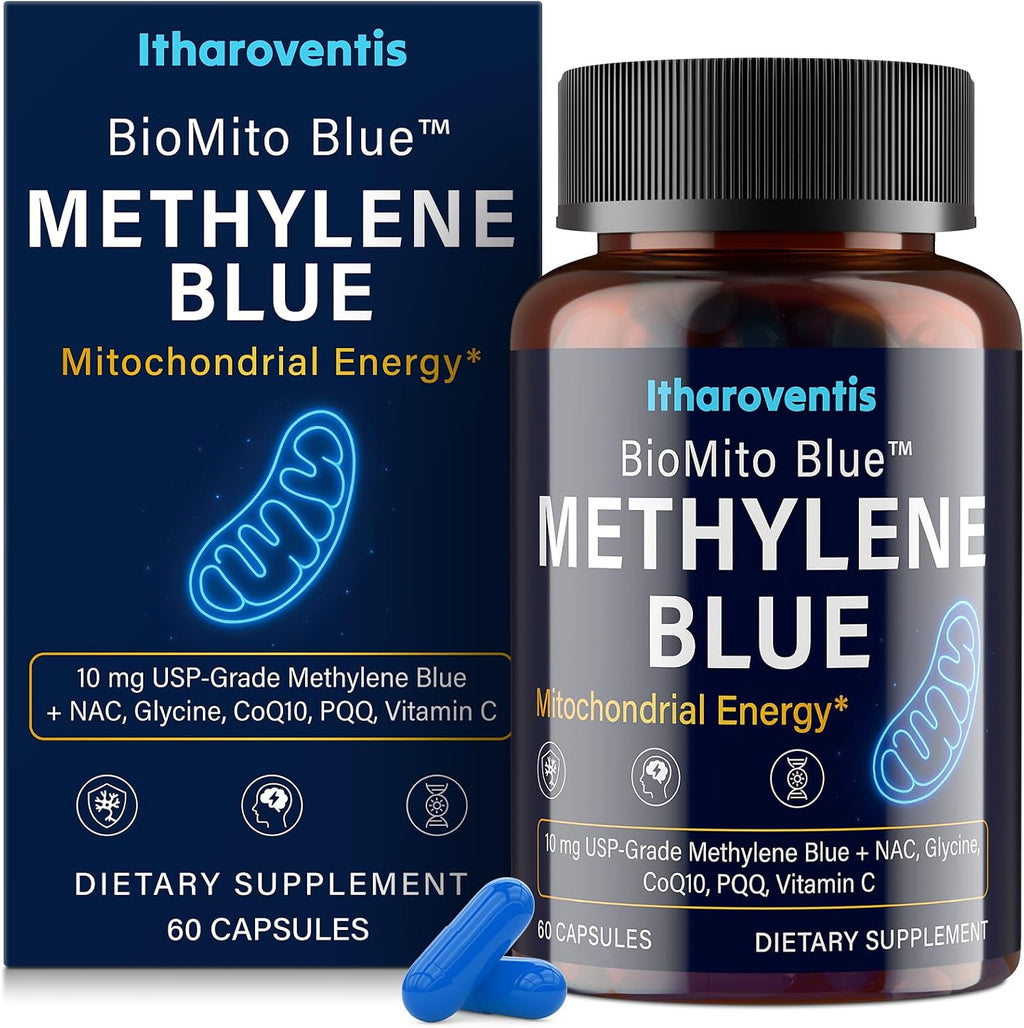 Itharoventis Methylene Blue Capsules with CoQ10, NAC & PQQ, 60 Count | USP-grade methylene blue with glycine and vitamin C; capsule format, formaldehyde-free formula