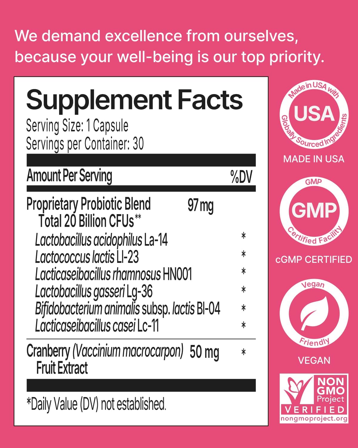 Vaginal Health Probiotics - 20B CFU with Cranberry - 30 CT | pH Balance, Yeast, Odor Control Supplement - 6 Authentic Strains with Natural Cranberry for Urinary & Gut Health
