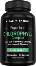 Vital Vitamins Chlorophyll Pills with Spirulina, Chlorella & Charcoal | Detoxifies & Freshens from Within, Natural Body Deodorizer, Superfood Complex for Women & Men, 60 Capsules