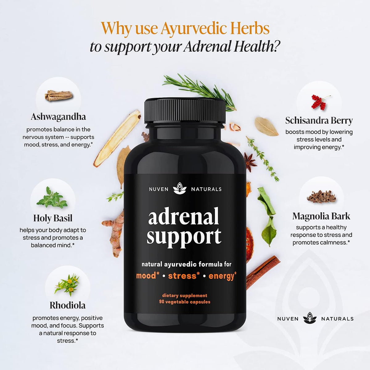 Adrenal Support & Cortisol Manager Supplement - Ashwagandha, 90 Capsules | Adrenal Support Supplements with Ashwagandha Extract, Rhodiola Rosea, Holy Basil, Support Stress Response, Mood, & Energy*
