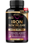 Iron Supplement for Women - Iron 65mg (Ferrous Sulfate 325mg) - Stomach Friendly | Slow Release | High Absorption - Vitamins C, D3, B6, B12 & Folate - Energy Support - 60 Capsules, 2 Month Supply