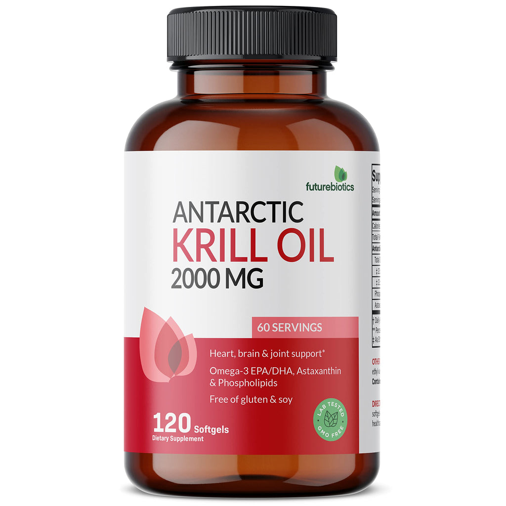 Futurebiotics Antarctic Krill Oil 2000mg with Astaxanthin, Omega-3s EPA, DHA and Phospholipids - 100% Pure Premium Krill Oil Heavy Metal Tested, Non GMO – 120 Softgels