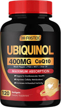 DRFOSTER Ubiquinol CoQ10 400mg Softgels, with PQQ & Vitamin E, 120 Servings | Active Ubiquinol, Coq10 400mg, Black Pepper for Max Absorption, Allergen-Free, Powerful Antioxidant, Brain & Energy Support