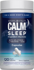 Natural Vitality Calm Sleep Capsules | Magnesium with Melatonin, L-Theanine & Gaba Supplement | For a Good Night's Sleep | Non-GMO, Gluten Free & Vegan | 120 Count