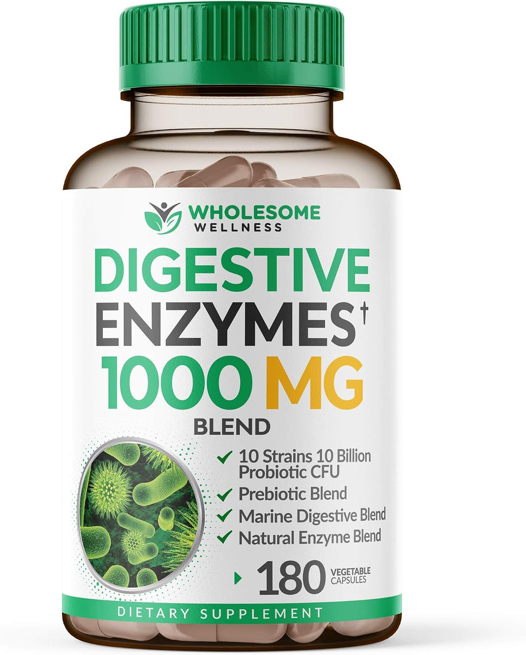 Wholesome Wellness Digestive Enzymes 1000MG Plus Prebiotics & Probiotics + Liposomal Vitamin C Capsules (200 Pills 1500mg Buffered) Bundle