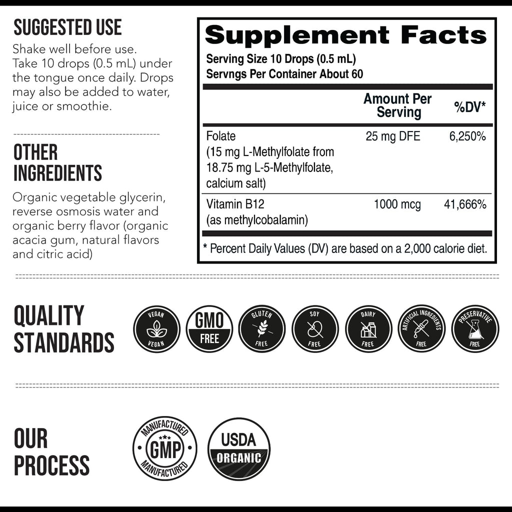 L Methyl Folate 15mg Plus Methyl B12 Cofactor – High Potency, Active 5-MTHF Form - Supports Mood, Methylation, Cognition – Bioactive Forms of Vitamin B9 & B12 (60 Capsules – 60 Servings)