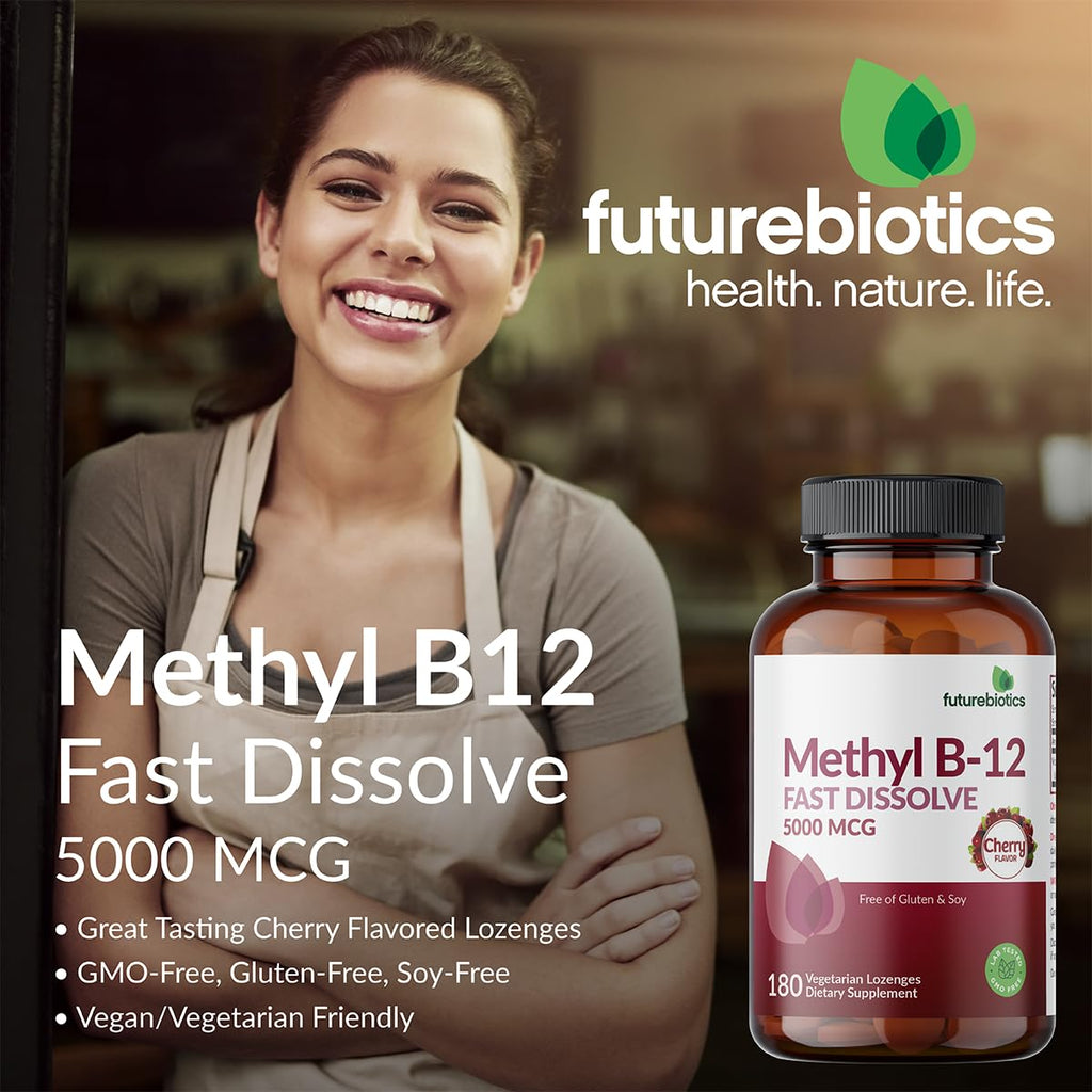 Futurebiotics Methyl B12 5000 MCG Vitamin B12 Methylcobalamin, Cherry Flavor Non-GMO, 60 Vegetarian Lozenges