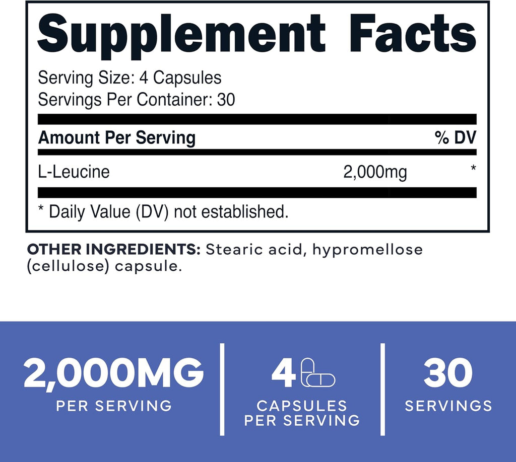 Type Zero L-Leucine Capsules (2000mg) 120 Capsules, 30 Servings