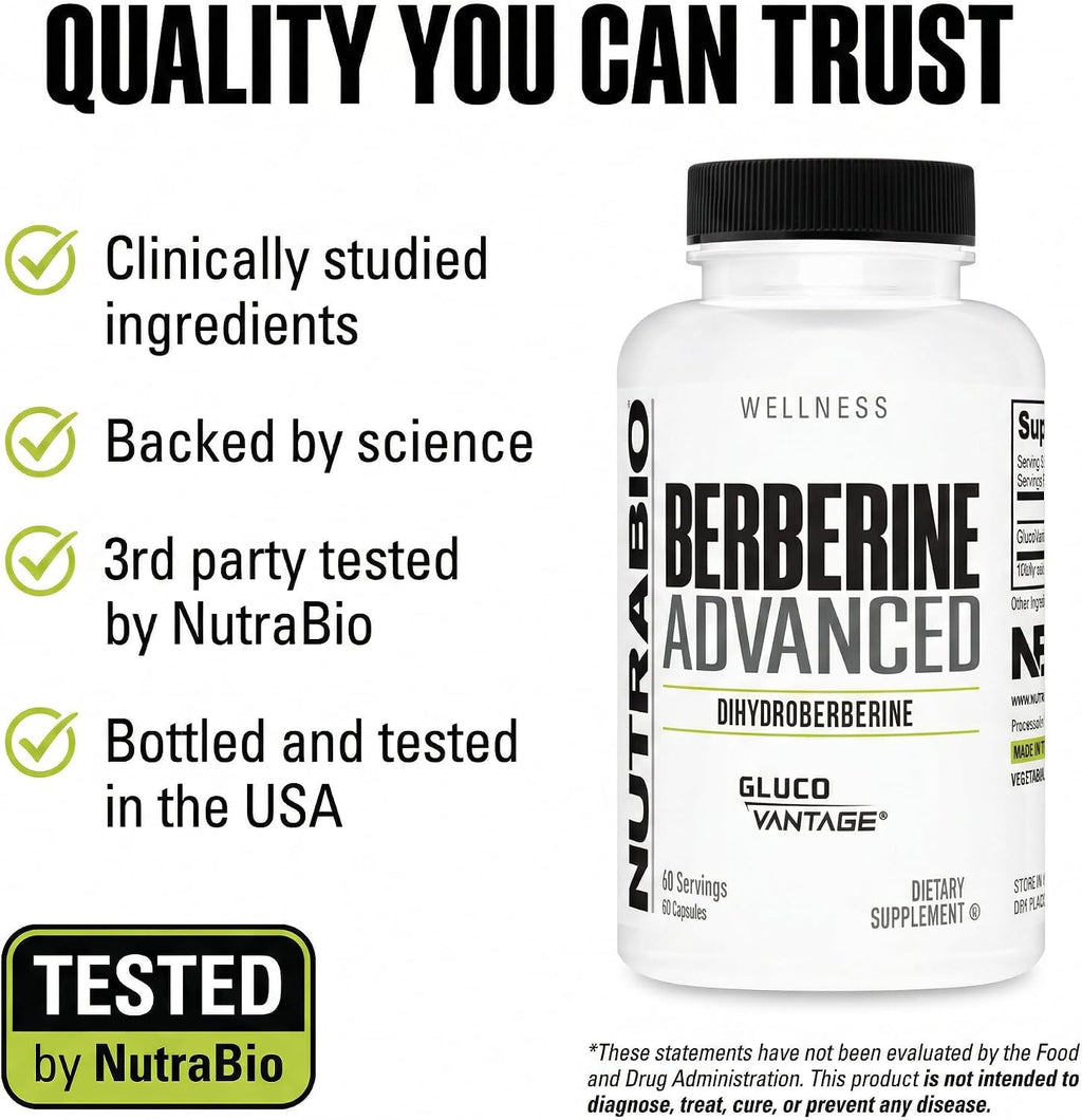 NutraBio Berberine Advanced Supplement (Dihydroberberine), 200 mg - Provides Advanced Absorption Carbohydrate Tolerance Support, 60 Caps